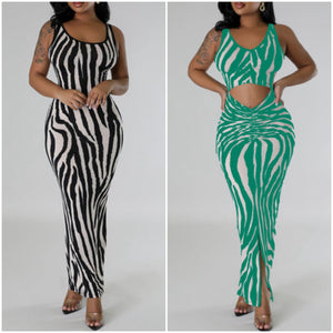 “Gone Wild” Zebra Print Cut Out Maxi Dress