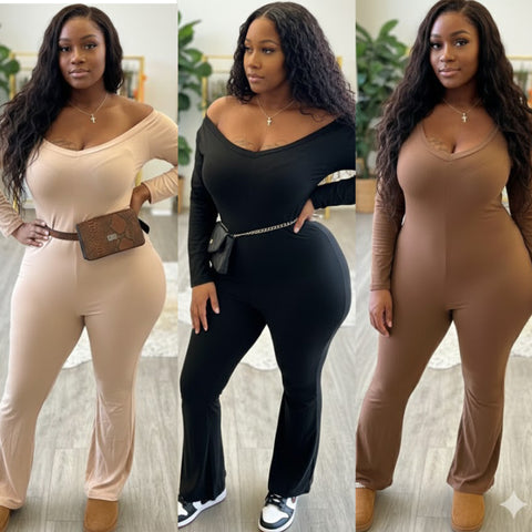 “Freestyle” V Neck Long Sleeve Jumpsuit