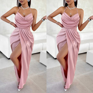 “Blush” Light Pink Gathered Split Maxi Dress