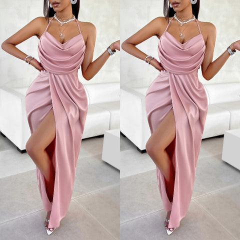 “Blush” Light Pink Gathered Split Maxi Dress