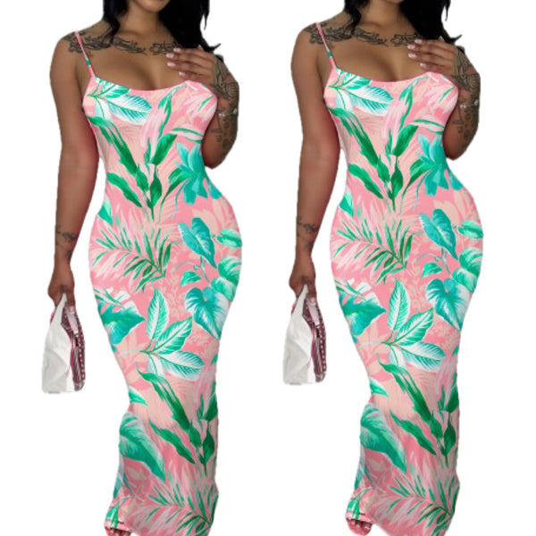 “Pretty in Pink” Floral Spaghetti Strap Midi Dress