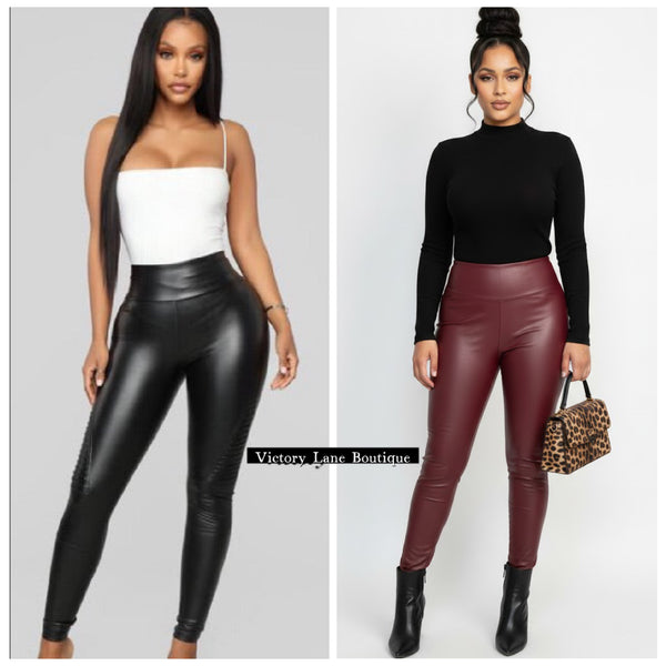 Tummy Control High Waist Faux Leather Leggings
