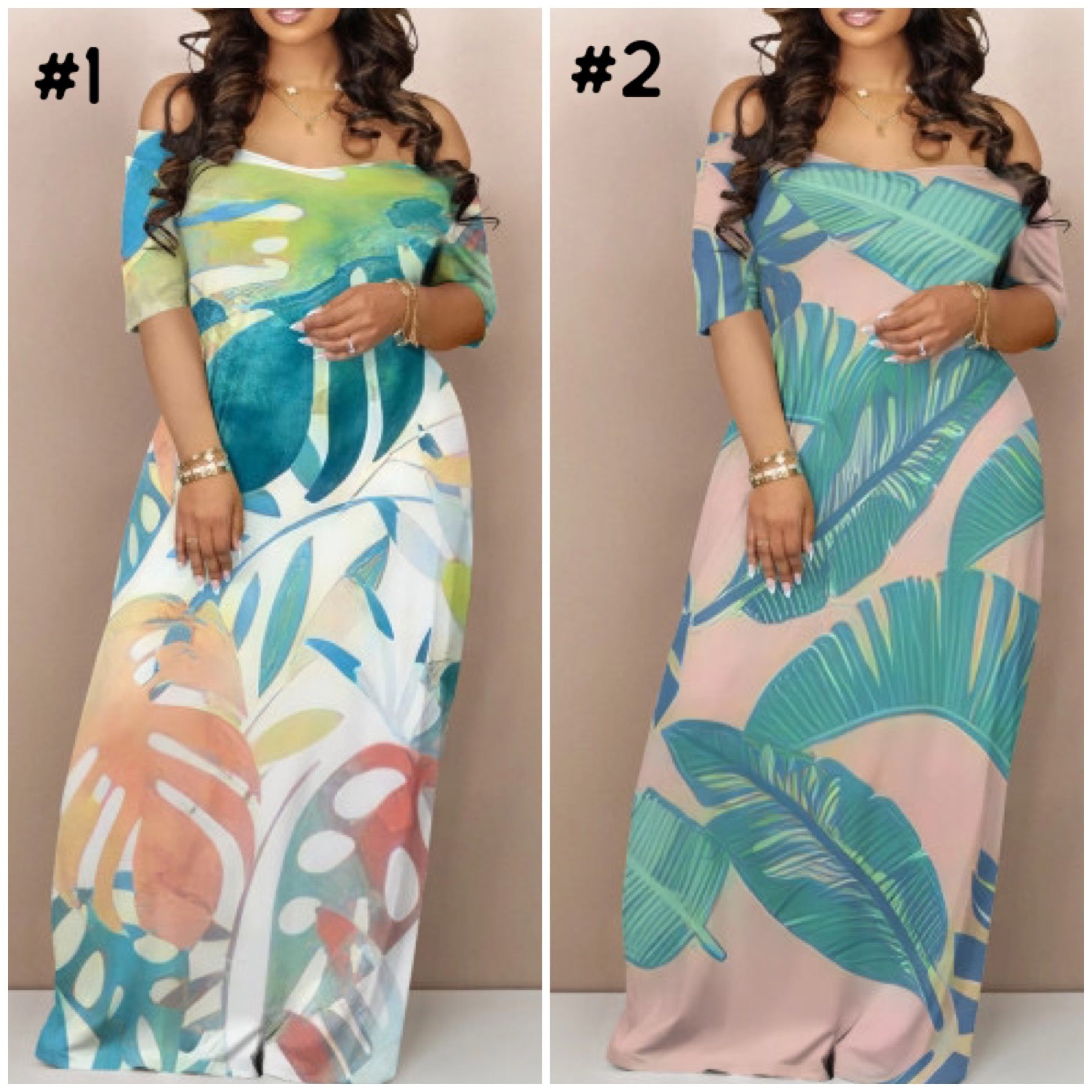 Palm Leaf Short Sleeve Pocket Maxi Dress