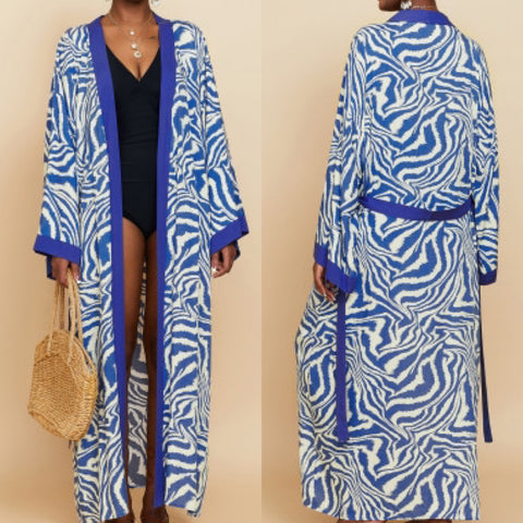 Blue Zebra Print Kimono Cardigan Coverup