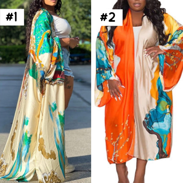 “Asia” Silky Full Length Kimono Cardigan