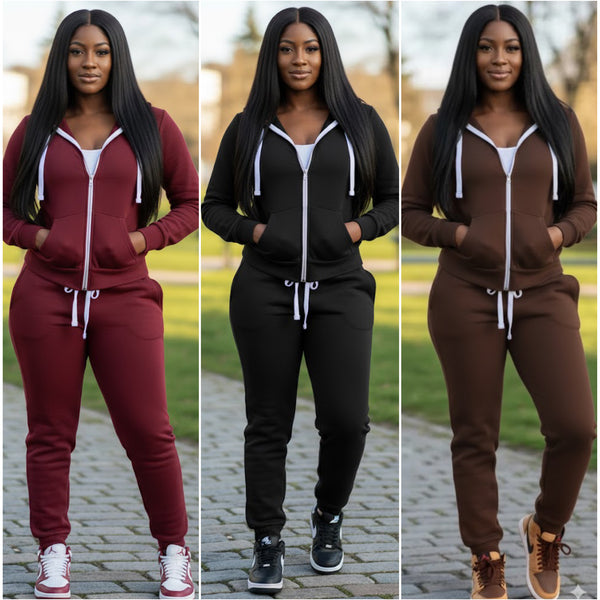 “Tori” Fleece Lined Zip Hoodie & Jogger Set