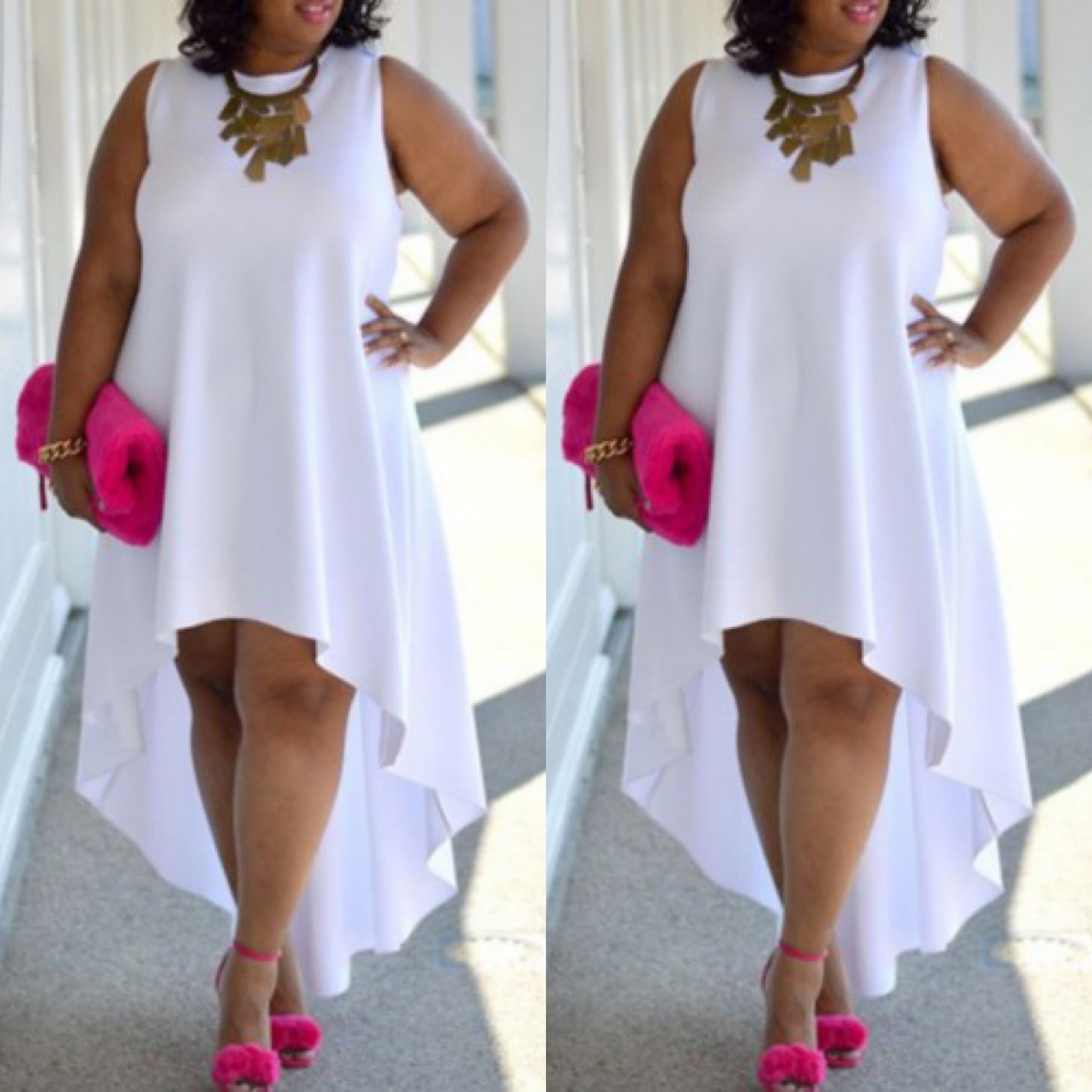 “Angie” White High Low Sleeveless Dress