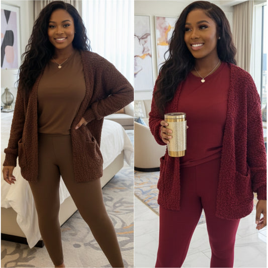 “Cozy” 3 Piece Super Soft Legging and Cardigan Set