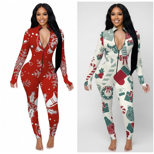 “Holiday Party” One Piece Zip Long Sleeve Jumpsuit Onesie