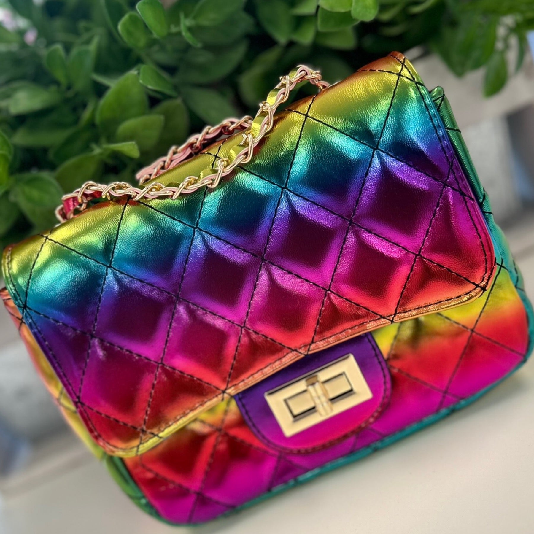 Quilted Rainbow Ombré Crossbody Square Purse