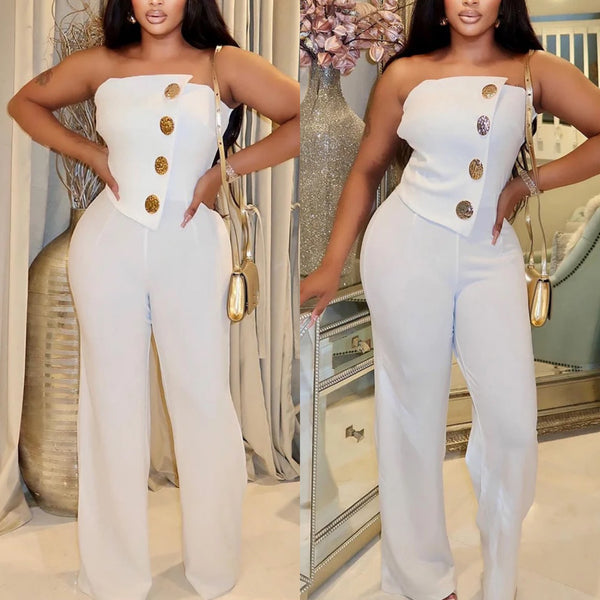 “Dominique” Gold Embellished Jumpsuit