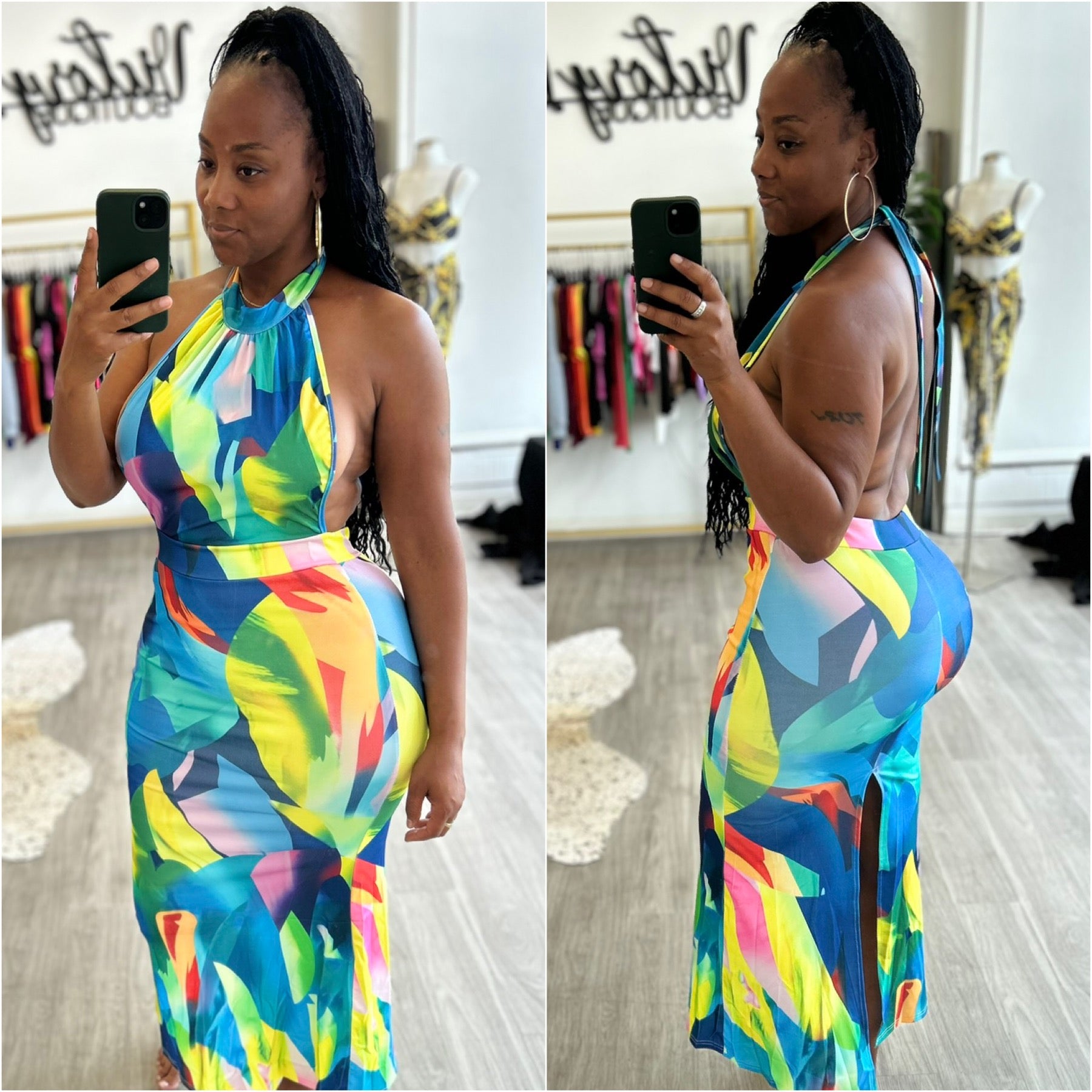 “Galaxy” Backless Multicolor Split Maxi Dress