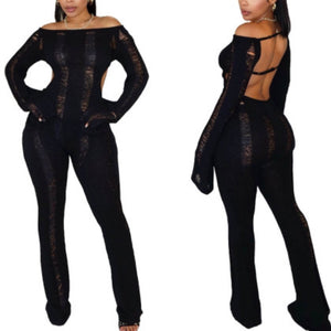 “Jasmine” Black Frayed Backless Long Sleeve Bell Jumpsuit (FINAL SALE)