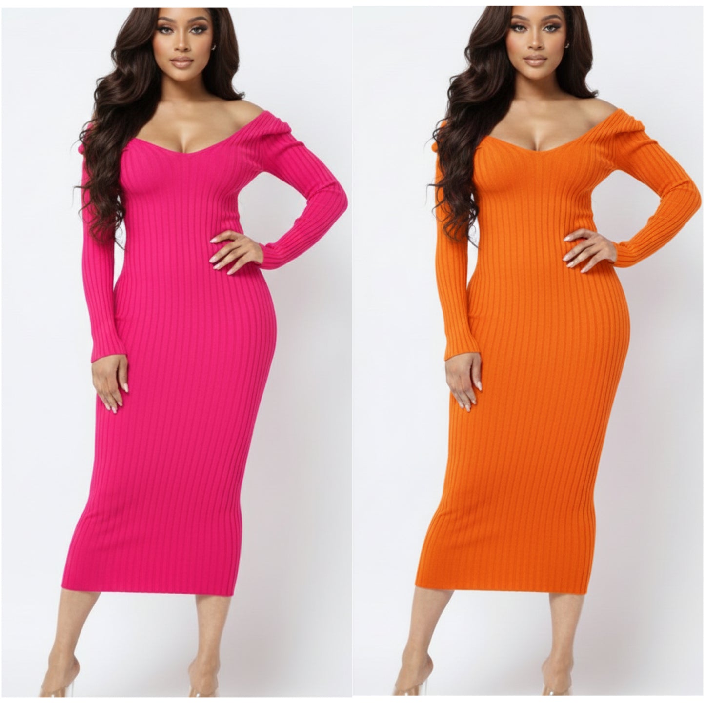“Kiss” Ribbed Long Sleeve Maxi Dress