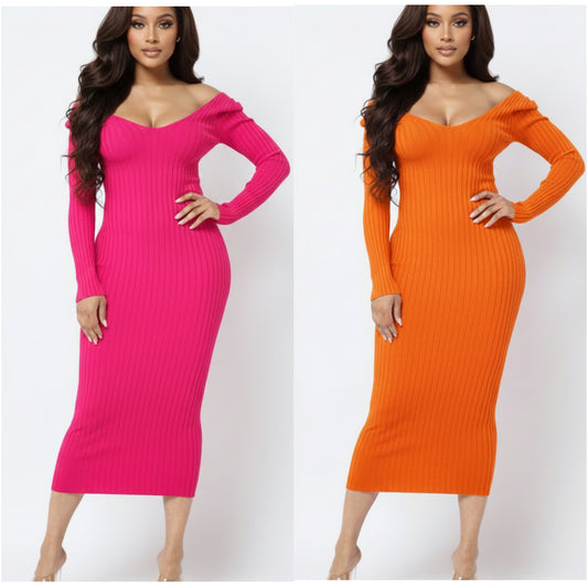 “Kiss” Ribbed Long Sleeve Maxi Dress