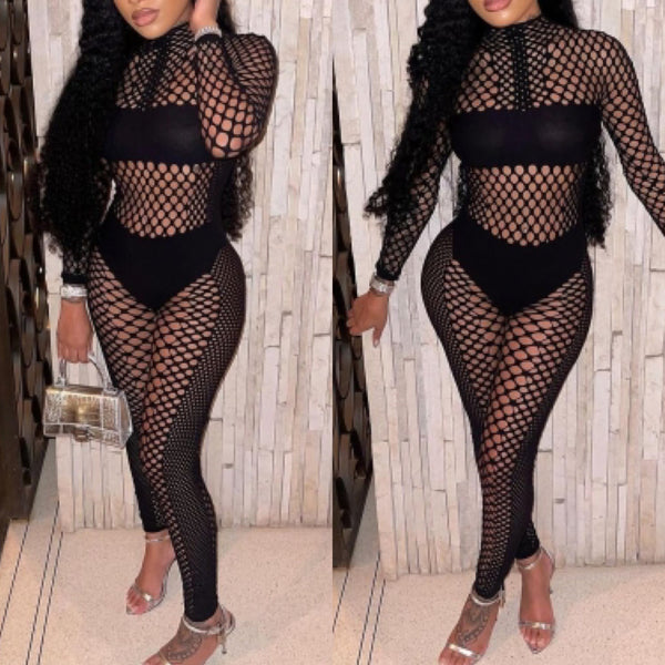 One piece fishnet jumpsuit on sale