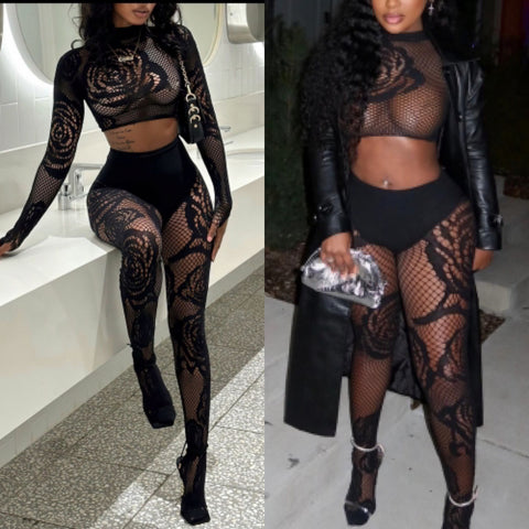 “Vixen” Black Lace 2 Piece Legging Set