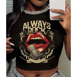 “Always Rock” Graphic Short Sleeve Crop Top