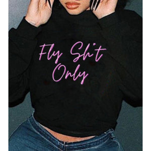 “Fly” Black Long Sleeve Fitted Polyester Sweatshirt