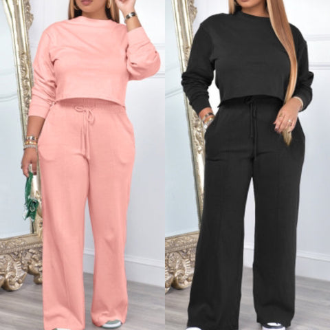 “Reese” 2 Piece Long Sleeve Wide Leg Jogger Set