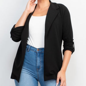 Black Roll Up Sleeve Lightweight Blazer