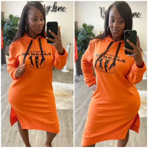 Orange Fleece Cincinnati Bengals Hoodie Dress