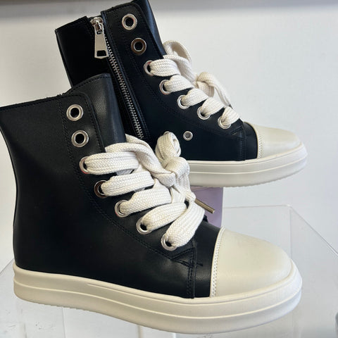 Black Faux Leather Sneaker Boot