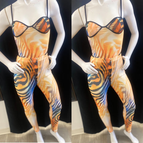 “Gone Wild” Mesh Multi Color Swirl Print 2 Piece Bodysuit & Legging Set