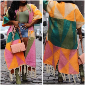 “Alexis” Oversized Multicolor Short Sleeve Tassel Sweater Cardigan (PREORDER)