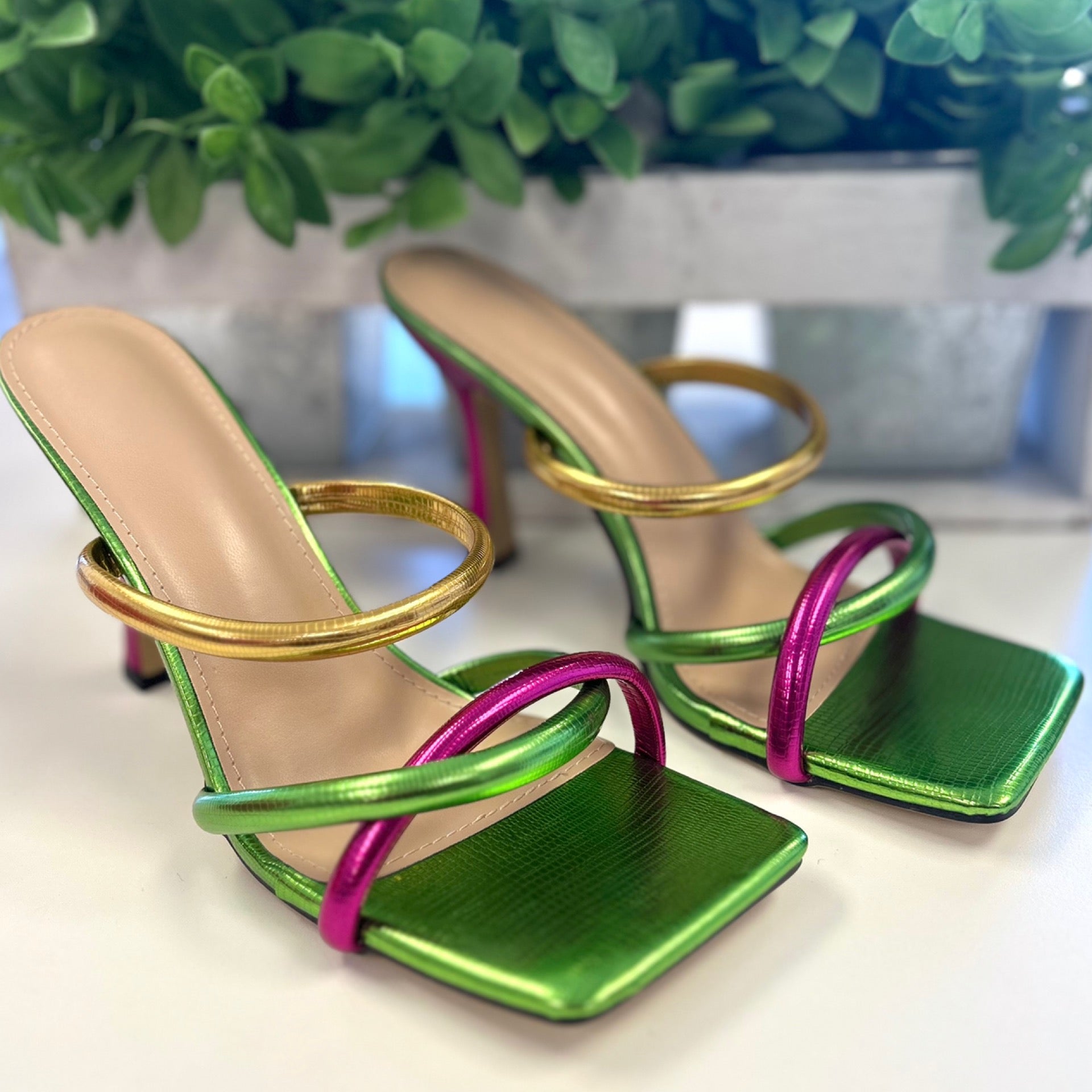 “Ropes” Green/Multi Color High Heel Sandal