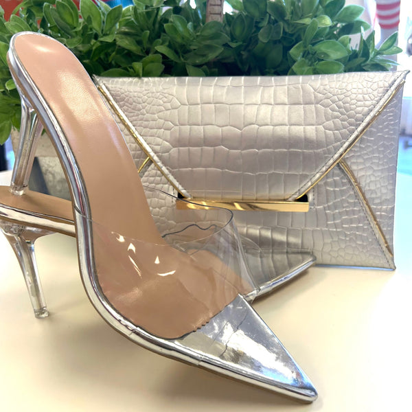 “Cindy” Pointed Toe Clear Strap High Heel