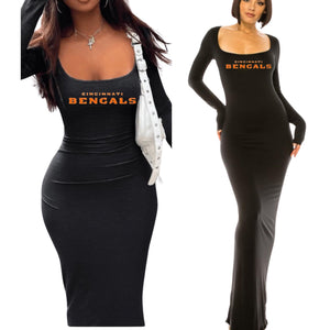 Bengals Black Long Sleeve Maxi Dress (FINAL SALE)