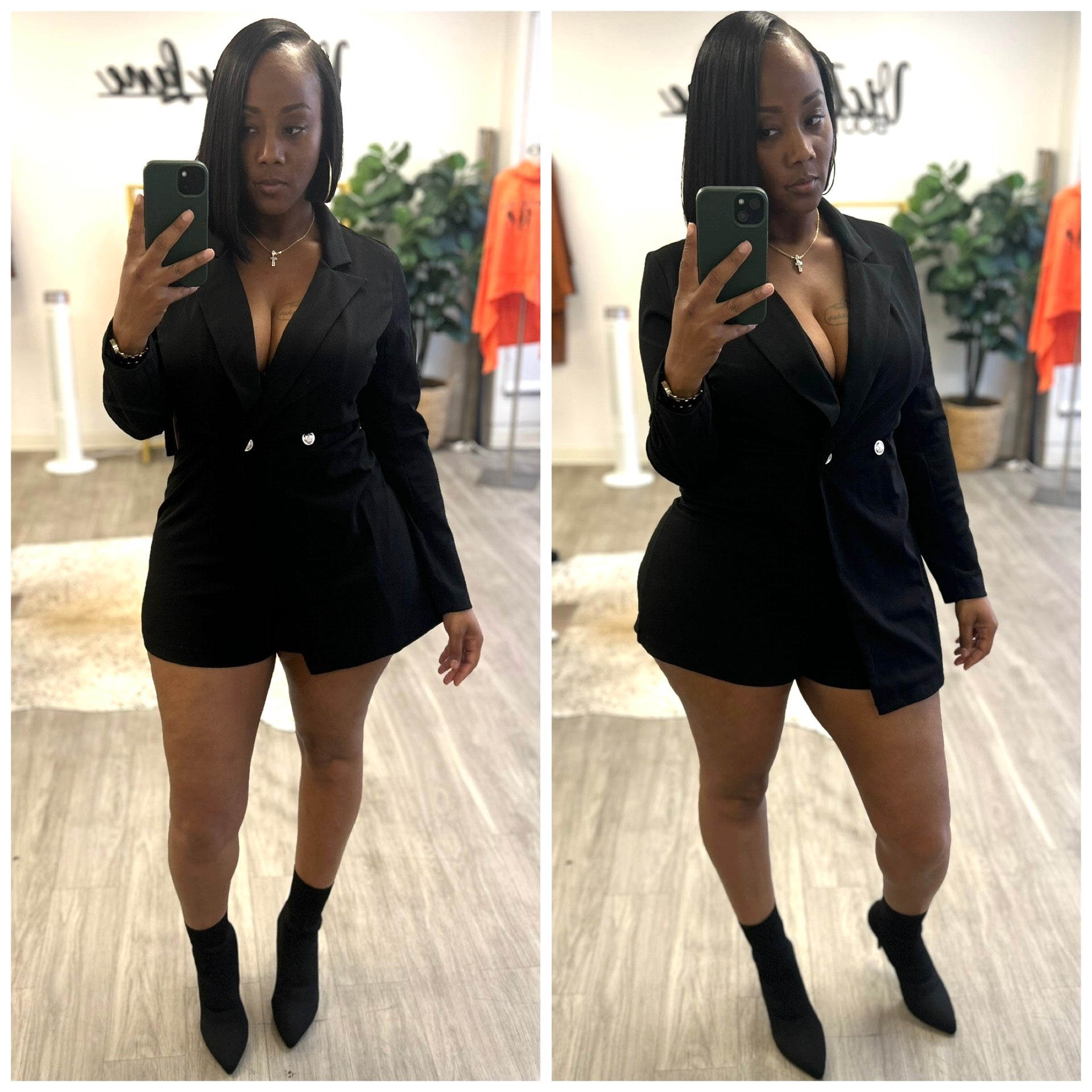 “Chelsea” Black Stretch Long Sleeve Romper