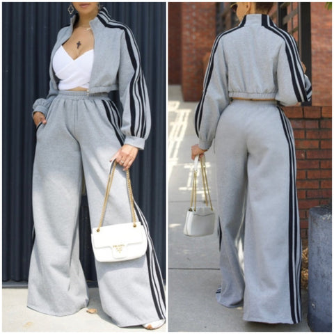 “Charlie” Grey 2 Piece Wide Leg Pant Set