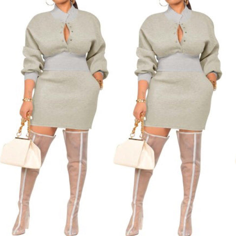 “Sam” Fleece Button Long Sleeve Mini Dress