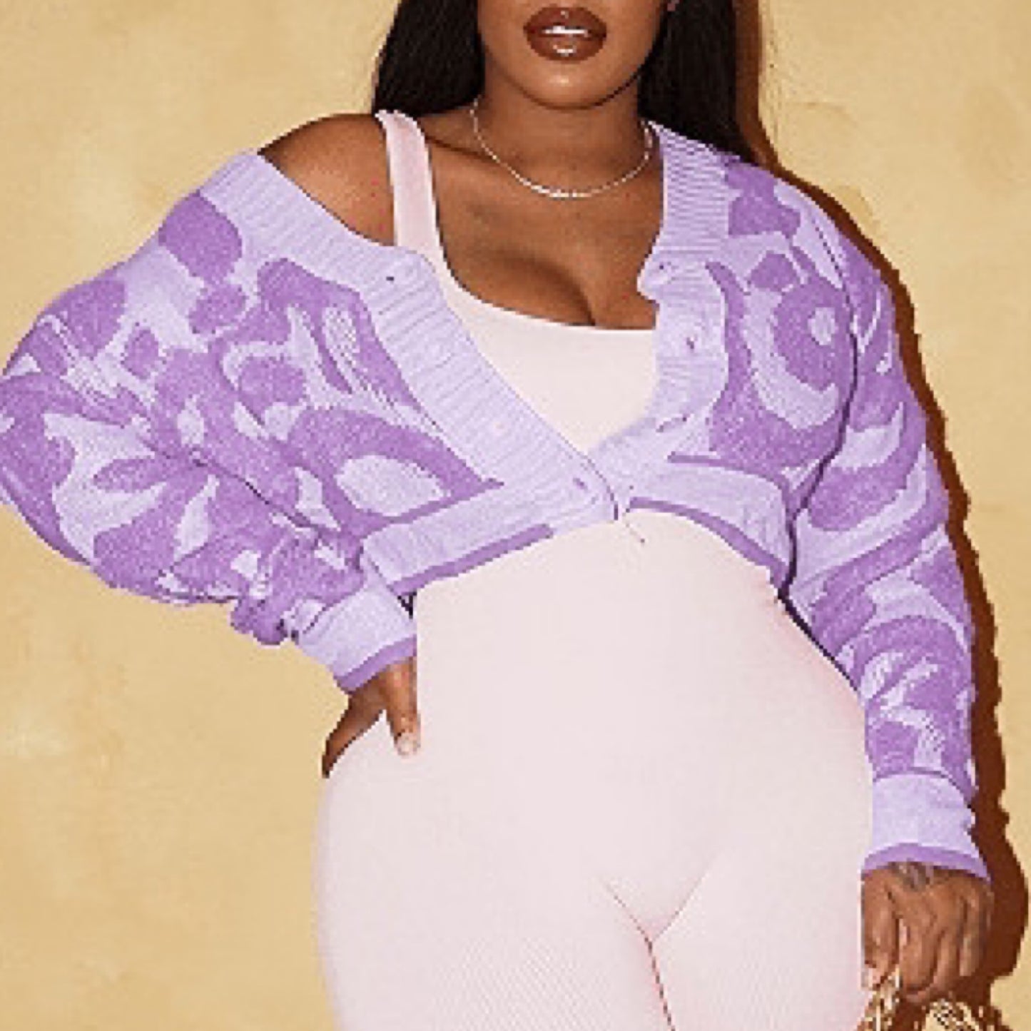 Love is in the Air” 3D Crop Button Long Sleeve Sweater