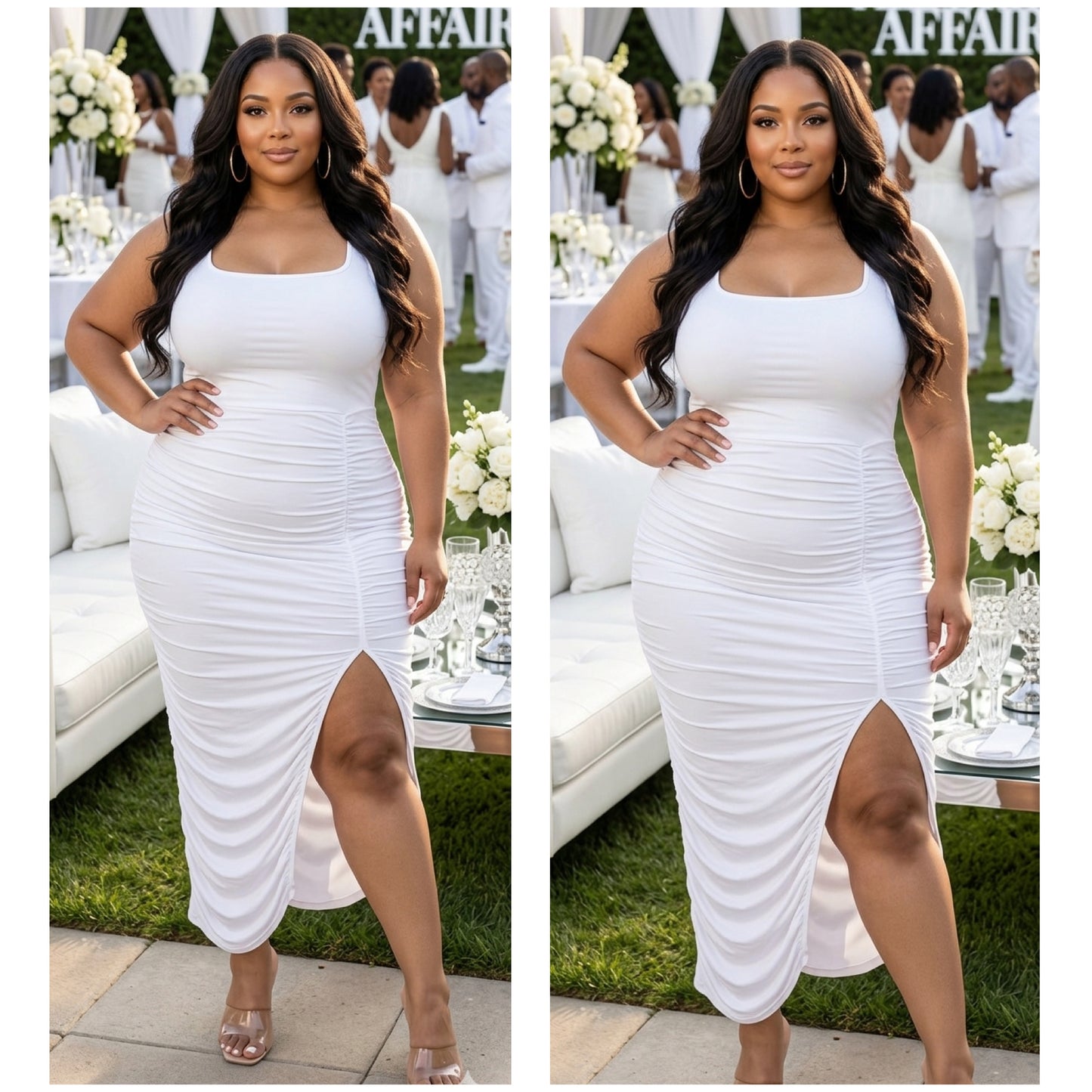 “Dana” Tank Ruched Split Maxi Dress