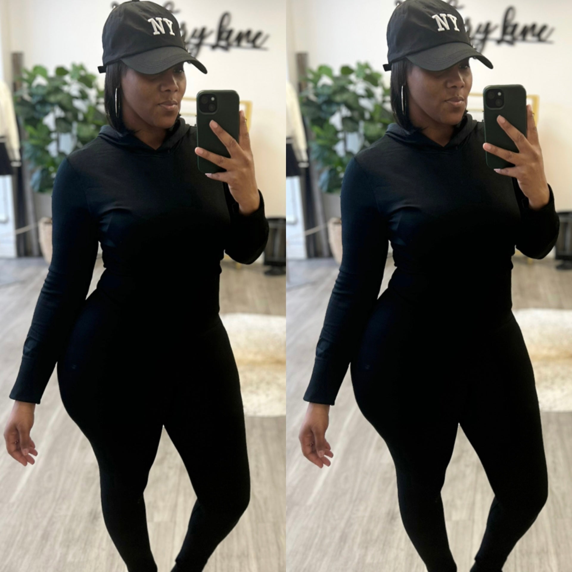 Black 2 Piece Fleece Lined Hoodie Legging Set