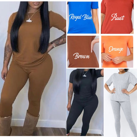 “Jojo” 2 Piece Fitted Cotton Tee Shirt & Legging Set