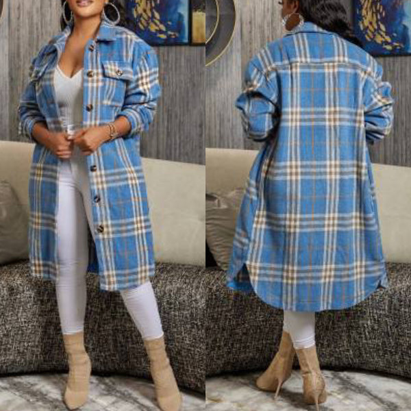 “Issa” Plaid Long Line Shacket Jacket