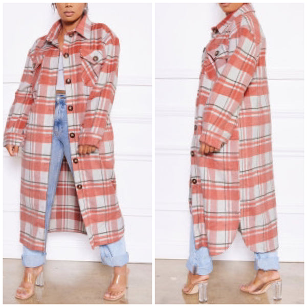 “Issa” Plaid Long Line Shacket Jacket