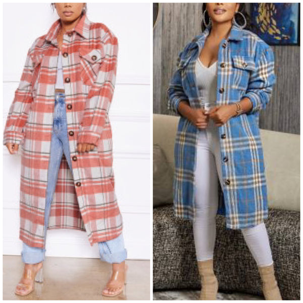 “Issa” Plaid Long Line Shacket Jacket