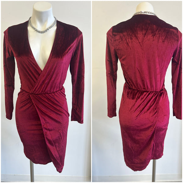 Wrap Velvet Long Sleeve Deep V Cocktail Dress