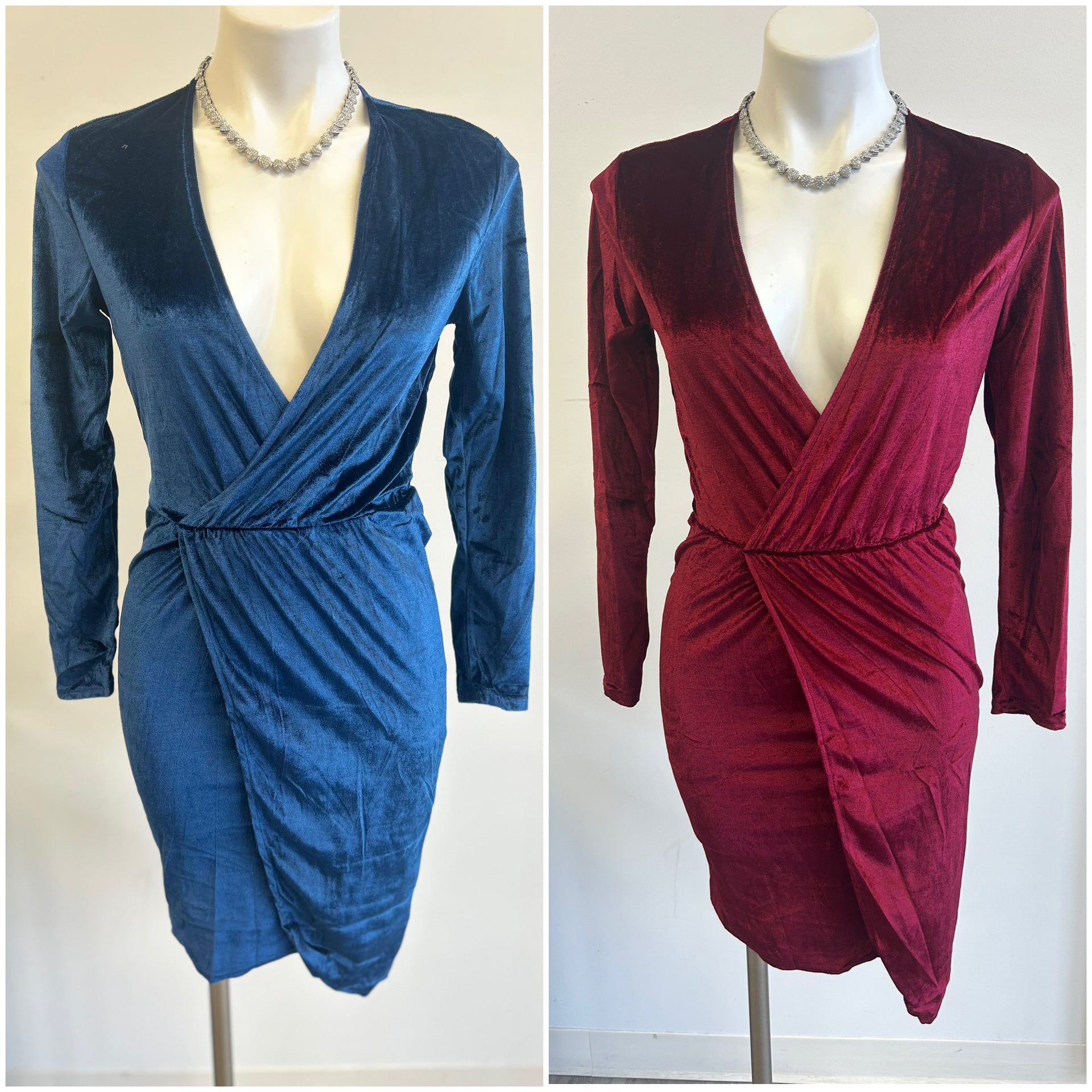 Wrap Velvet Long Sleeve Deep V Cocktail Dress