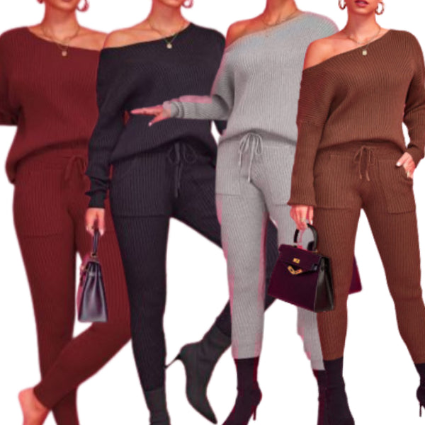 “Stephanie” Thick Ribbed 2 Piece Sweater Set (Various Colors)