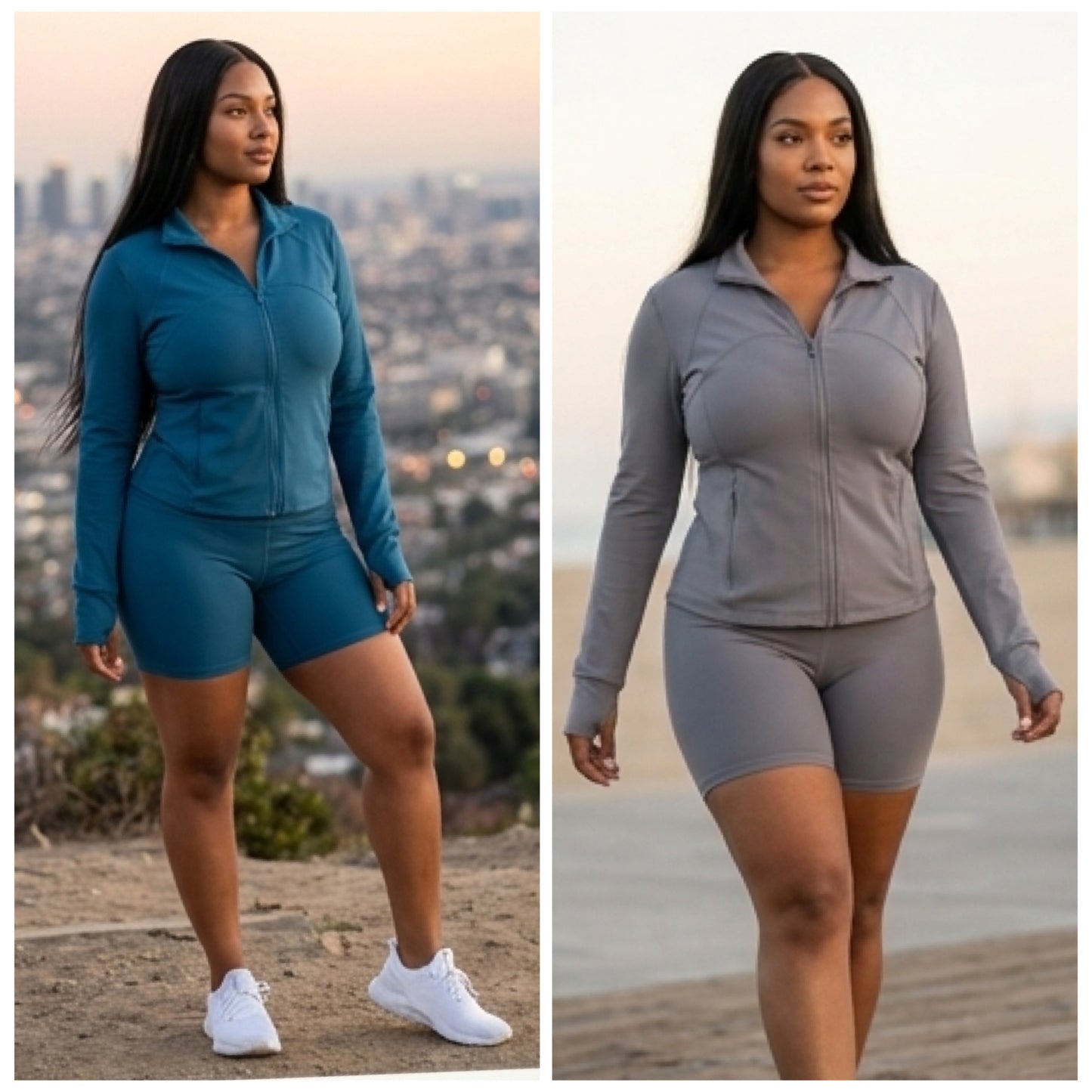 “Eve” Long Sleeve Jacket Biker Short Set