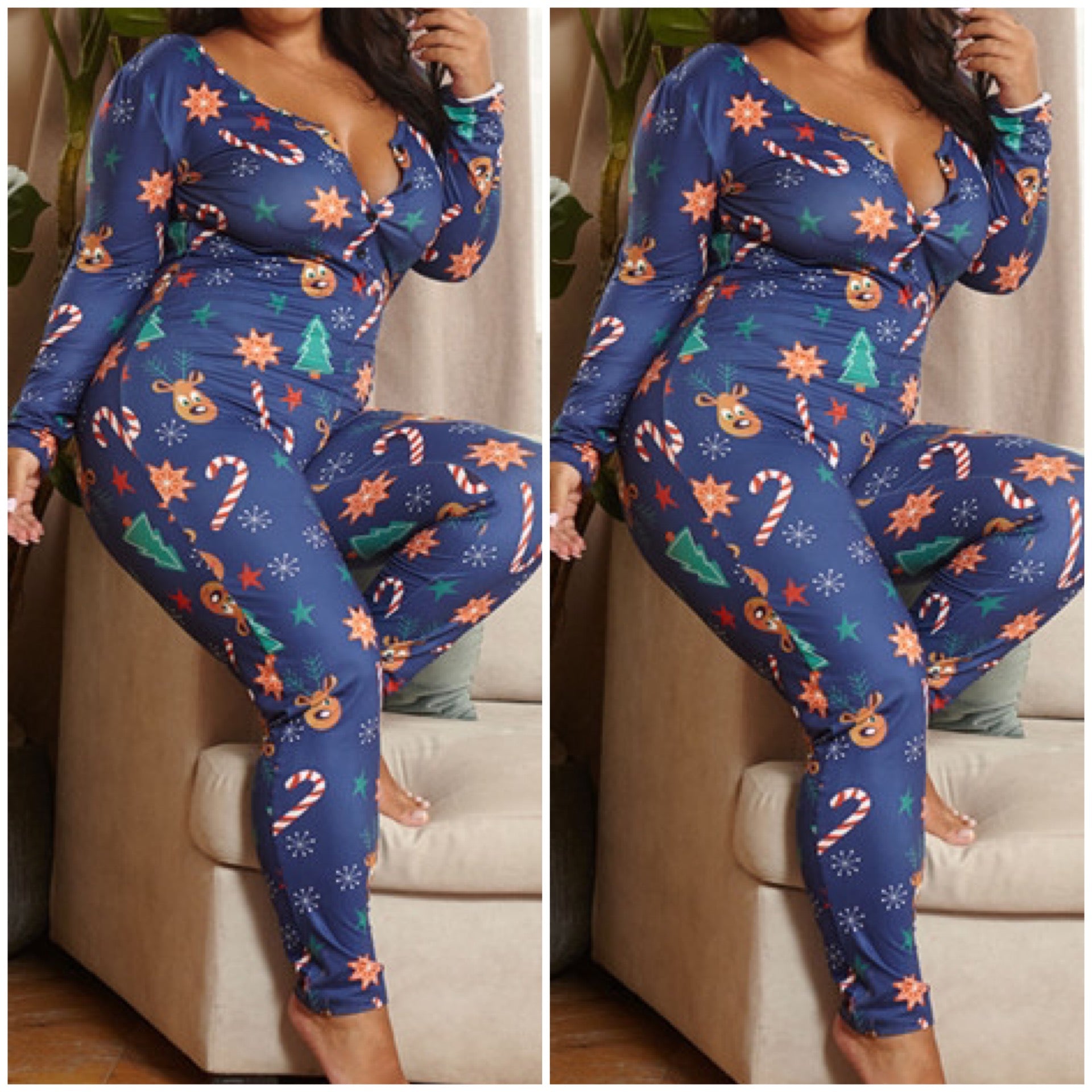 “Reindeer Games” Print Christmas Onesie Pajamas