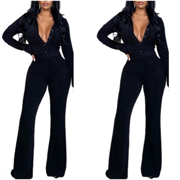 “Valerie” Black Velvet Long Sleeve 2 Piece Pant Set