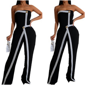 “Lori” Black/White Trim Halter Jumpsuit