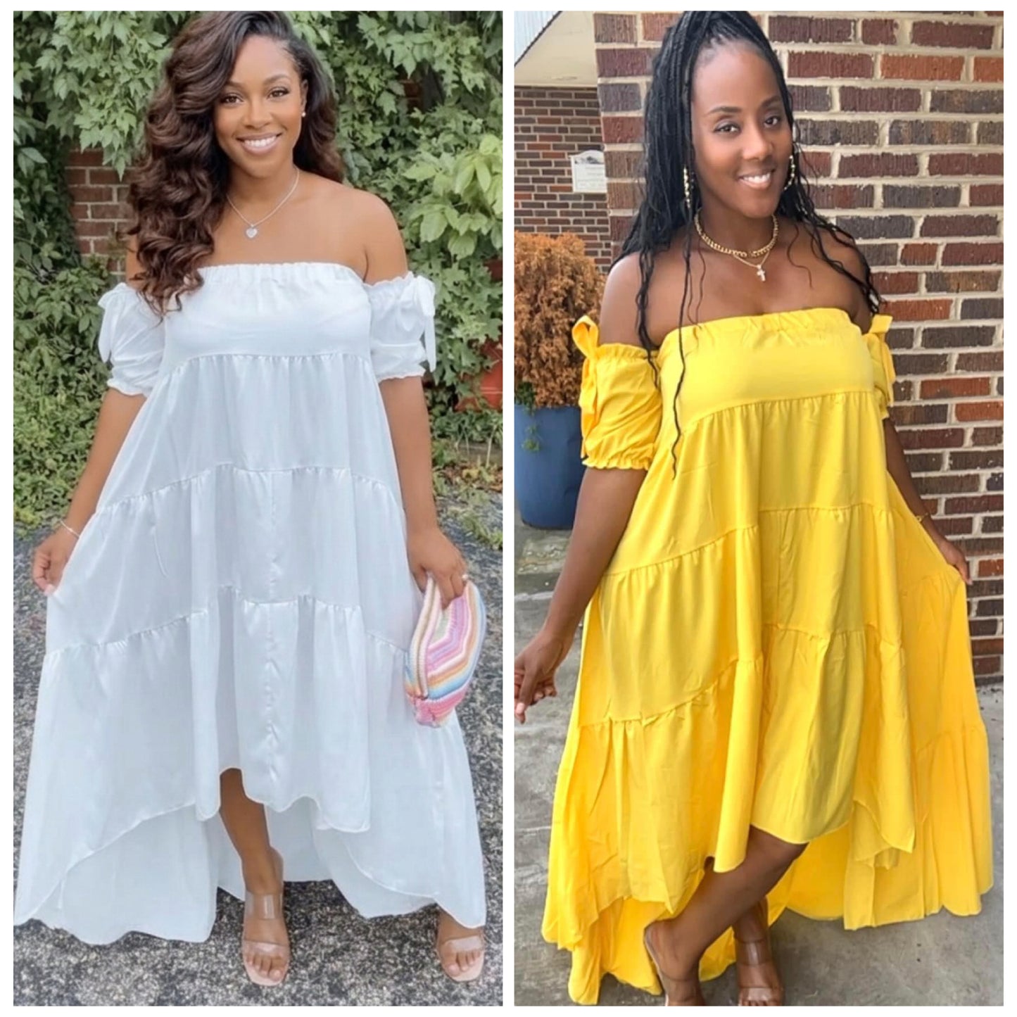“Beauty” Off The Shoulder Ruffle High Low Maxi Dress
